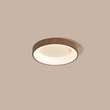 Circular wood frame ceiling light detail view