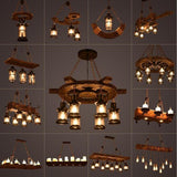 Industrial Wood Ceiling Light Close-Up of Iron Detailing