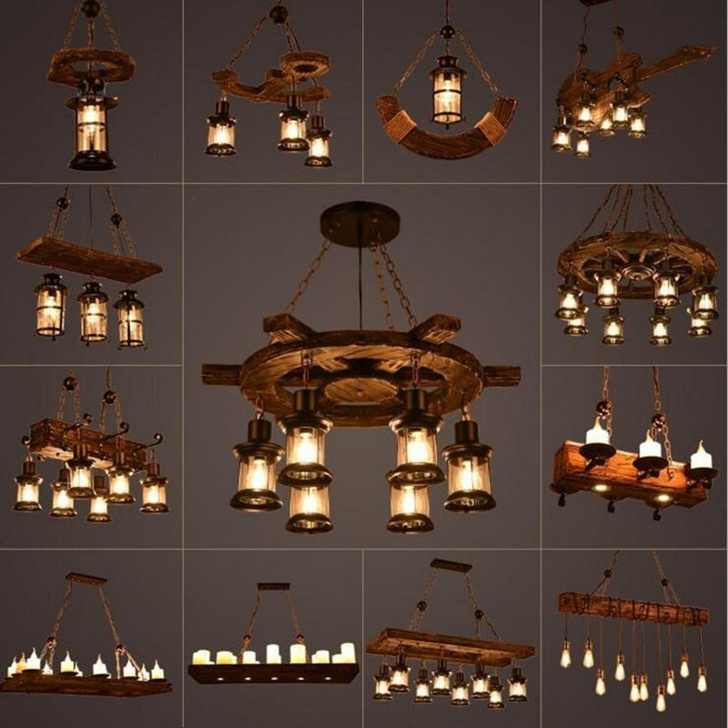 Industrial Wood Ceiling Light Close-Up of Iron Detailing