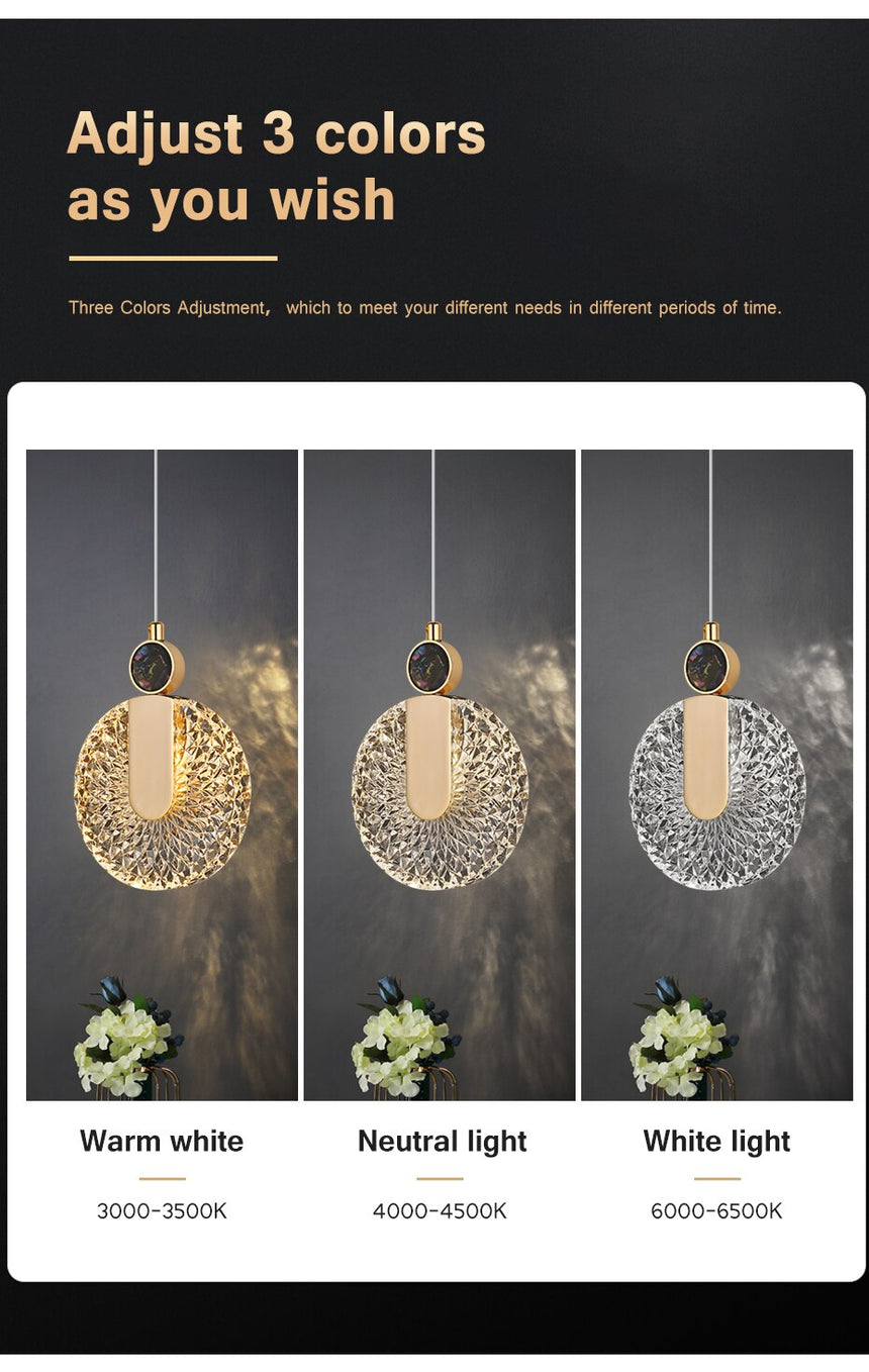 Gold Round Pendant Light Overhead Perspective View - OpalDwell