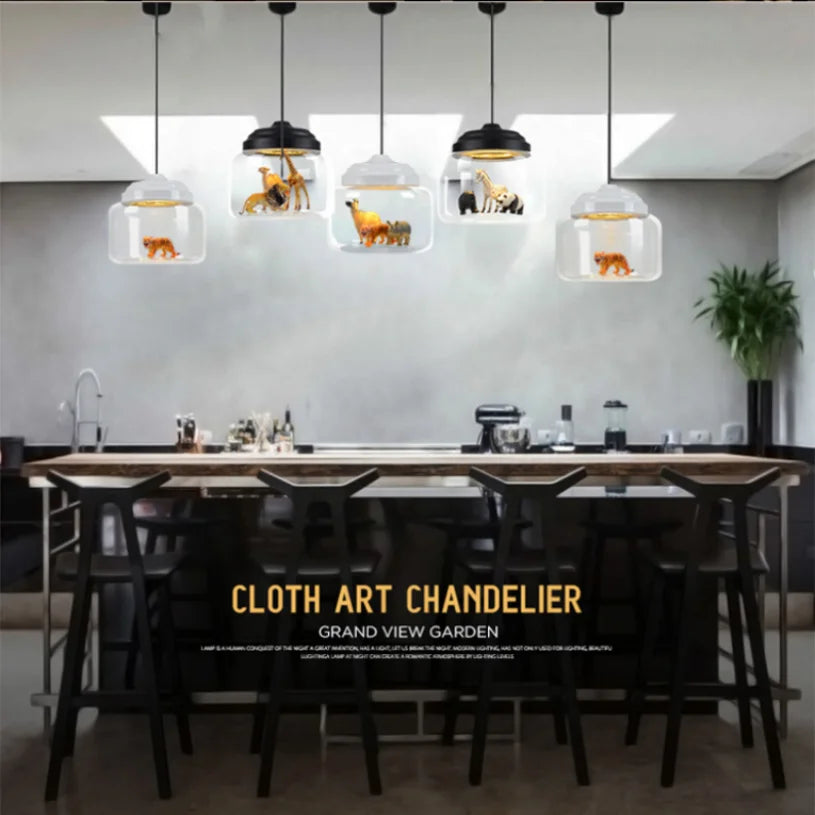 Animal Motif Glass Pendant Light for Kids' Room