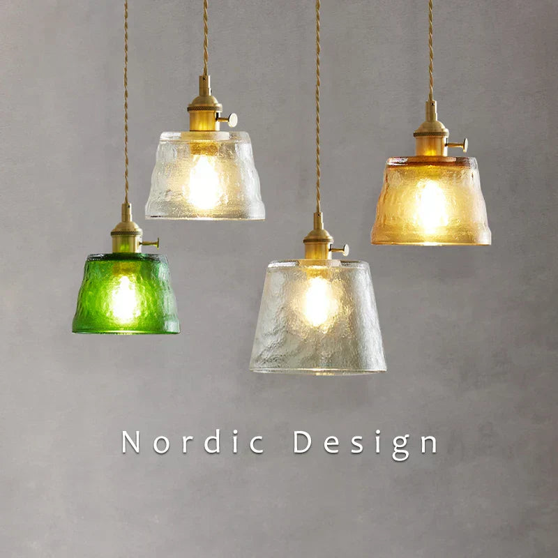 Glass pendant light bright gentle glow scene