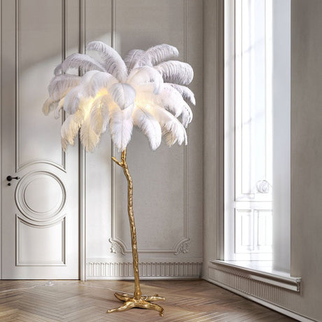 Feather lampshade brass finish detail
