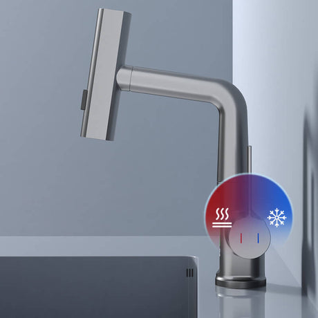 Pull-out kitchen faucet close-up view - extendable hose design