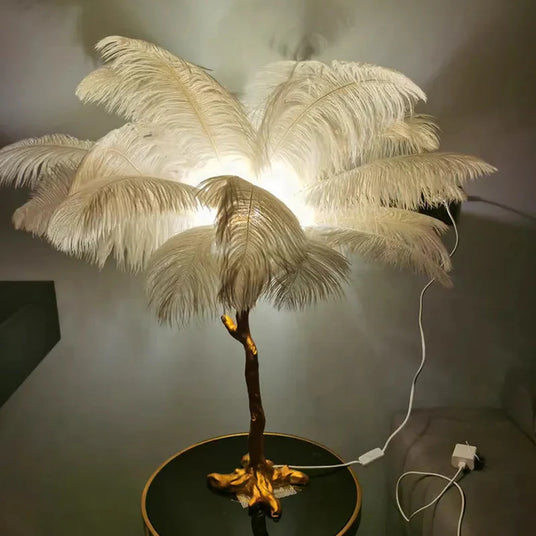 Floor Lamp Feather Shade Close-Up