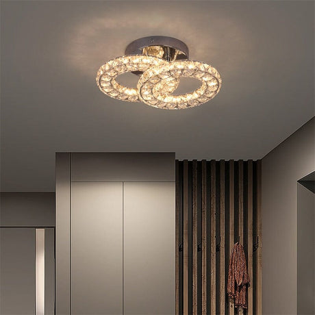 Stainless steel and crystal ceiling light fixture