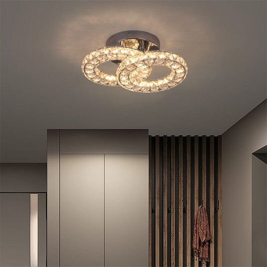 Stainless steel and crystal ceiling light fixture