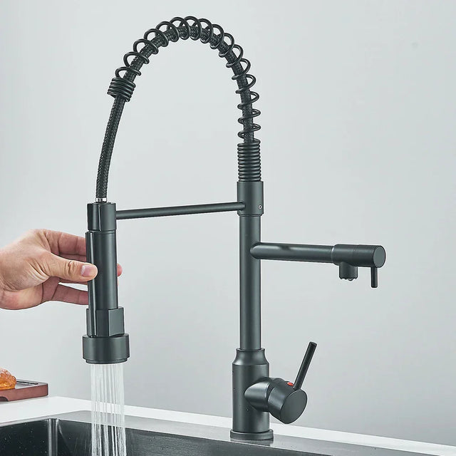 FluxSpout Dual Kitchen Mixer Tap spring spout design - OpalDwell