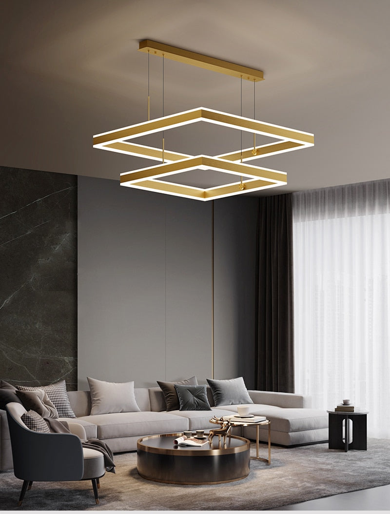 AstraLuxe Chandelier – Brass and Acrylic Design
