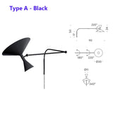 industrial-style swing arm wall lamp - up and down shade direction detail