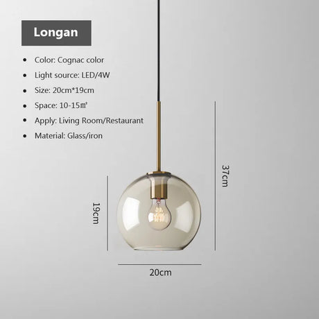 Glass pendant lamp size comparison view
