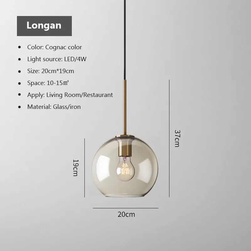 Glass pendant lamp size comparison view