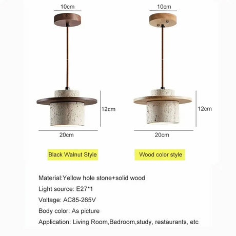 Stone Wood Pendant Lamp Lifestyle Bedroom Setting