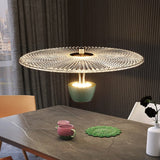 glass and aluminum pendant chandelier with engraved surface
