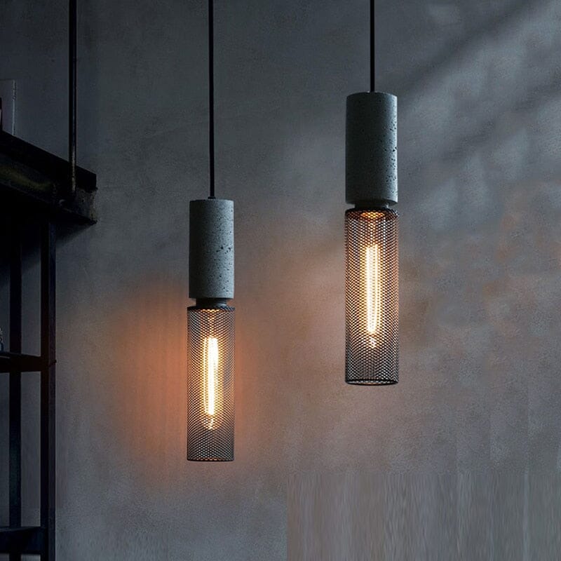 Iron pendant light suspended above kitchen counter