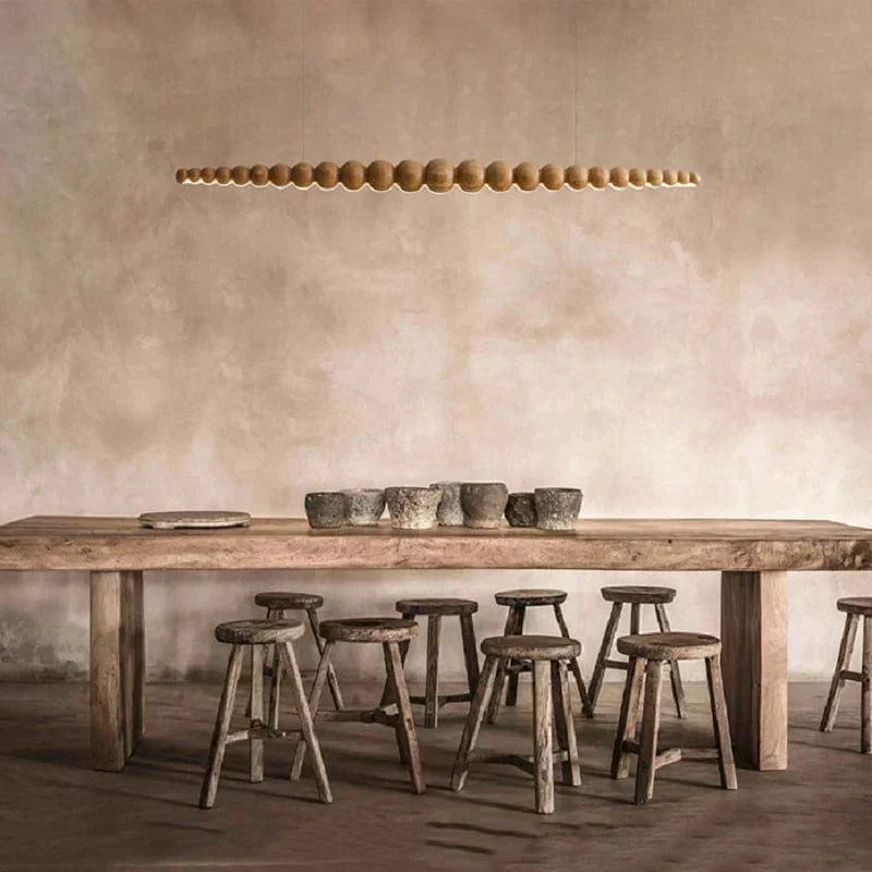 Wood Bead Chandelier LED Bulb Illumination