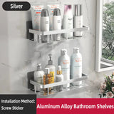 Corner bathroom shelf installed in a bathroom setting - single-tier corner design