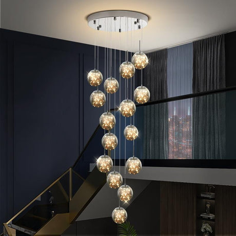 Glass Chandelier Orb Brushed Stainless Steel Detail - OpalDwell