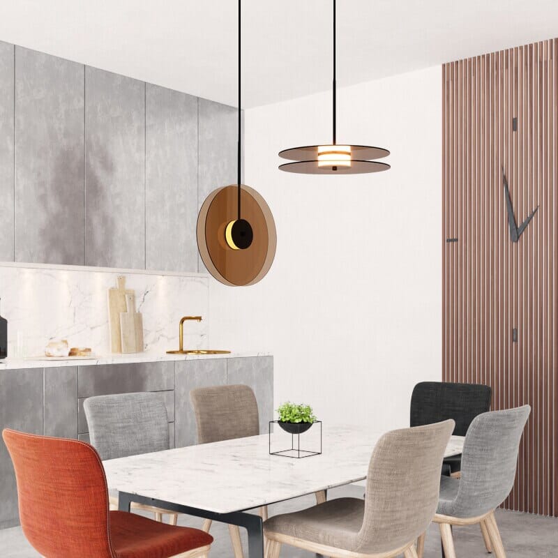 Artistic Disc Pendant Light with Glass and Metal Build