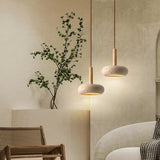 Stone pendant light side angle detail view