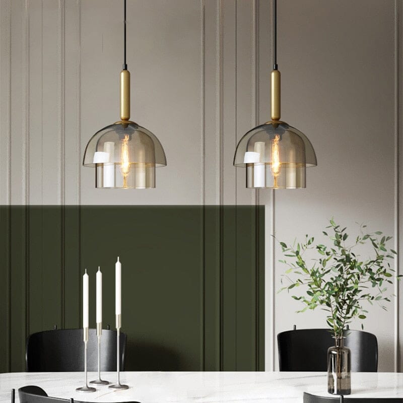 Amber glass shade pendant light for lounge