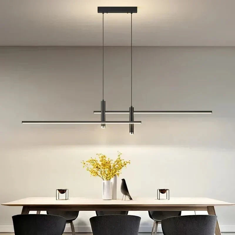 Black Aluminum Linear Pendant Light for Dining Room Lighting | OroDwell