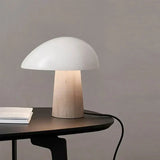 Ambient bedroom lamp with wood and metal design