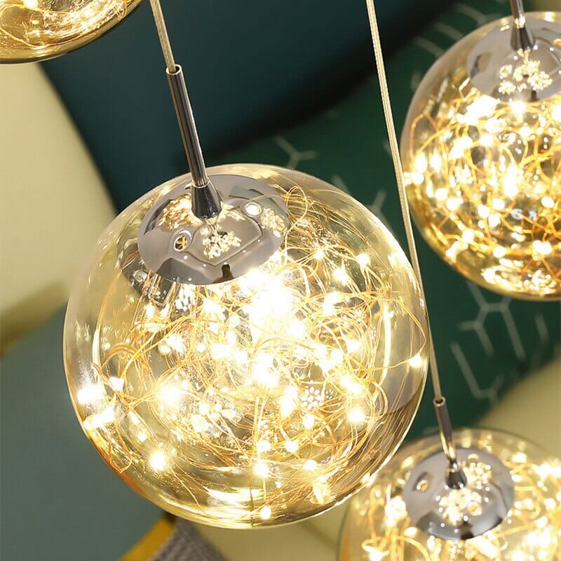 Glass Orb Chandelier 15 Heads Detail