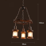 Vintage Ceiling Light with Wood and Iron Construction