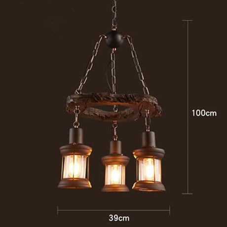 Vintage Ceiling Light with Wood and Iron Construction