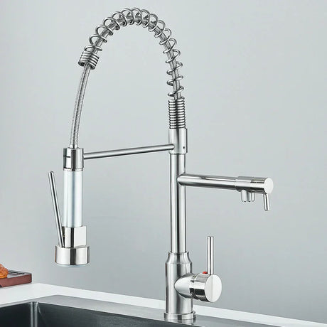 FluxSpout Dual Kitchen Mixer Tap side angle product view - OpalDwell