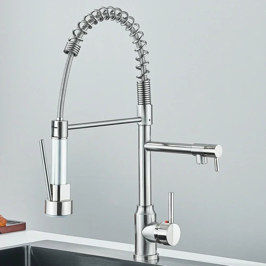 FluxSpout Dual Kitchen Mixer Tap side angle product view - OpalDwell