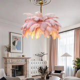Handcrafted Feather Chandelier Installed in Living Room