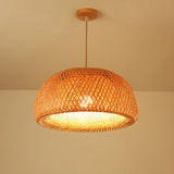 Bamboo pendant hanging in dining setting