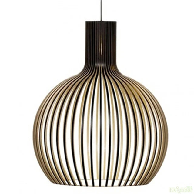 Bamboo pendant light remote control close-up view