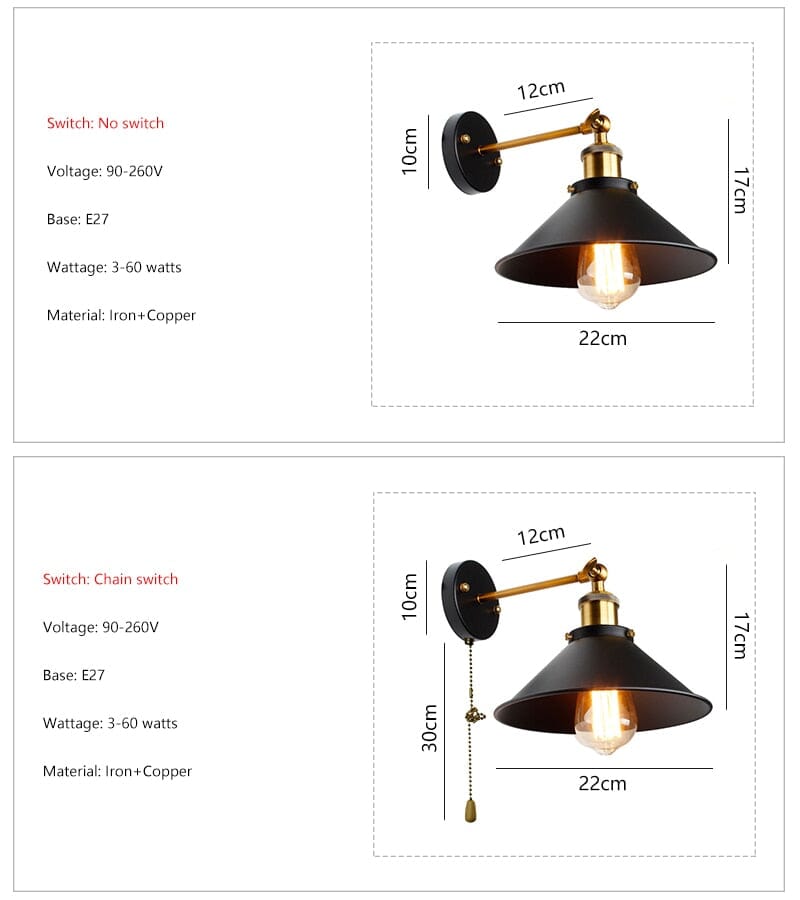 Handcrafted nordic industrial wall lamp fixture