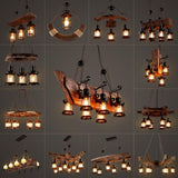 Vintage Industrial Wood LED Ceiling Light for Dining Room