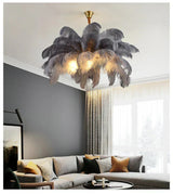 Ostrich Feather Chandelier with Brass Frame Detail