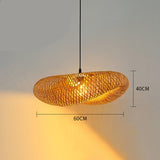 Bamboo hanging lamp with warm LED glow