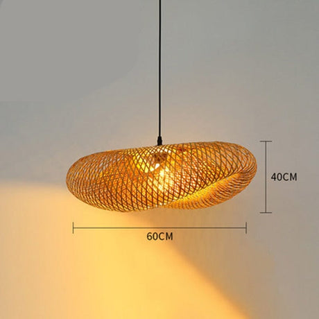Bamboo hanging lamp with warm LED glow
