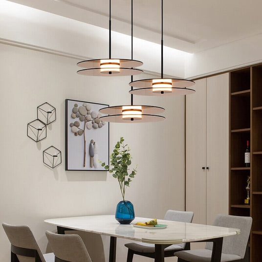 Artistic Disc Pendant Light with Glass and Metal Build