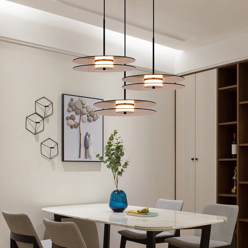 Artistic Disc Pendant Light with Glass and Metal Build