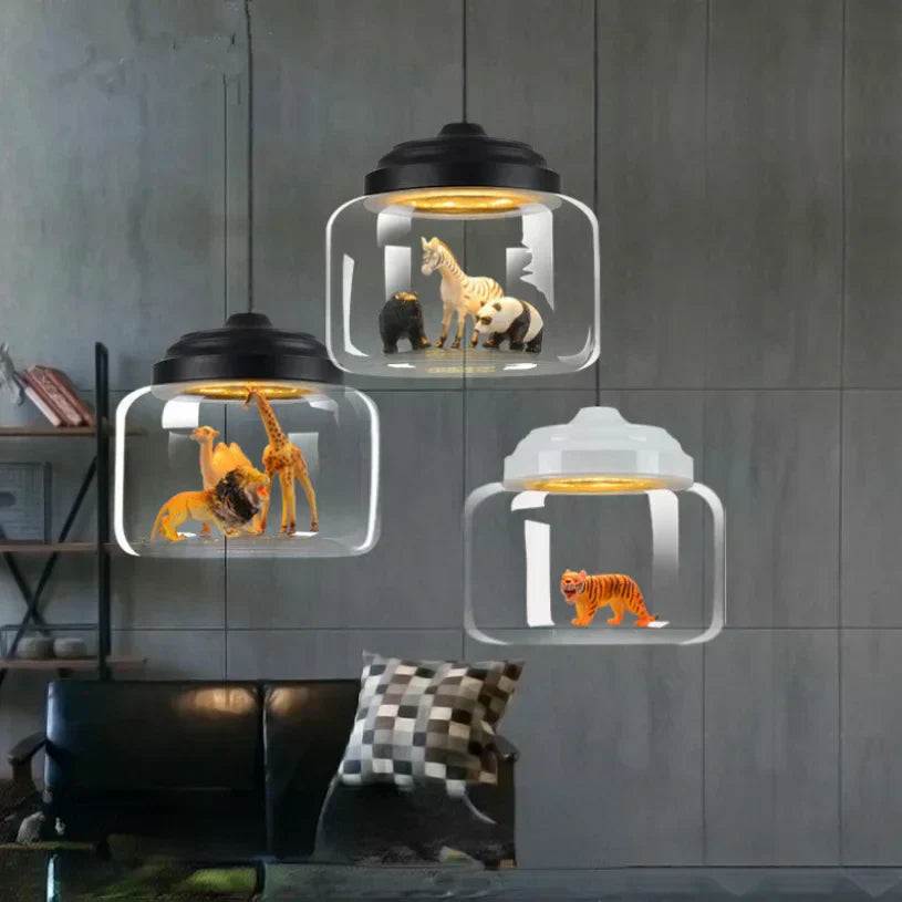 Animal Motif Pendant Light with Resin Figures
