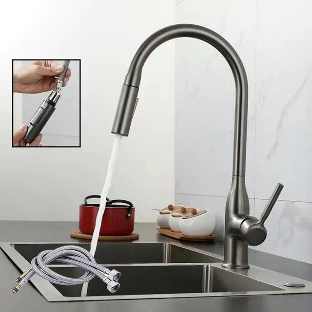 Stainless steel kitchen mixer tap with pull-out spray