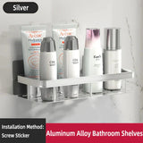 Corner bathroom shelf finish and material detail - rust-resistant aluminum build
