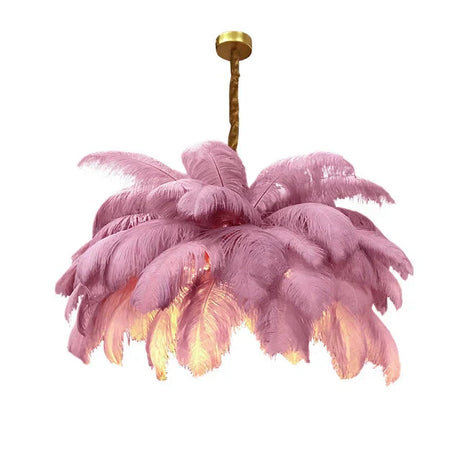 Brass and Feather Chandelier Side View Detail