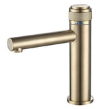 Single-handle bathroom mixer faucet finish and material detail - brass construction