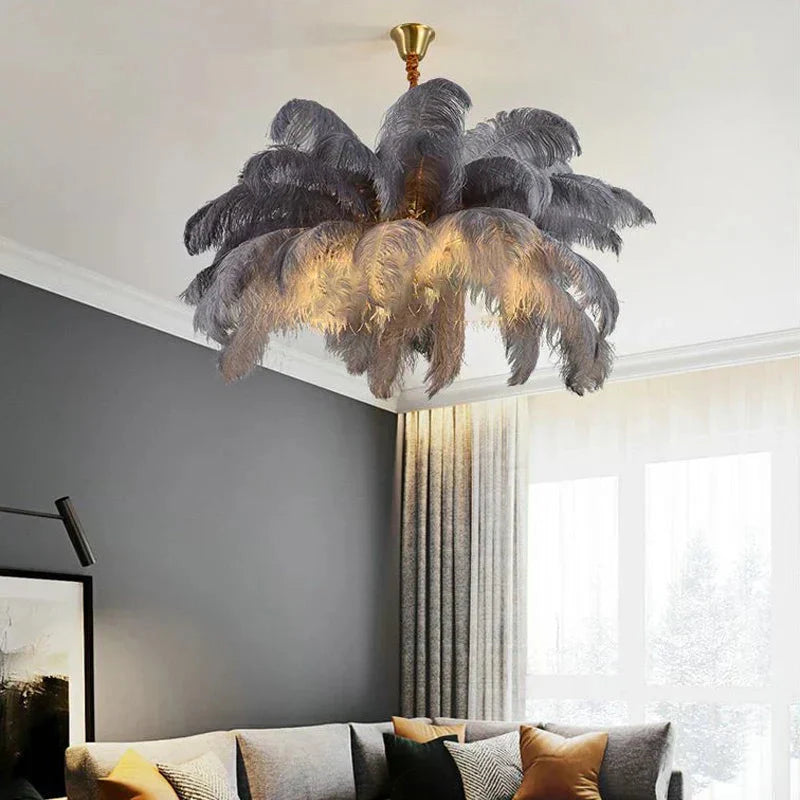 Ostrich Feather Pendant Light Close-up of Silhouette