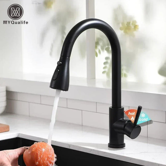 Black stainless steel kitchen mixer tap pull-out spray