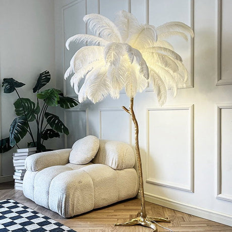 Ostrich feather floor lamp sculptural design